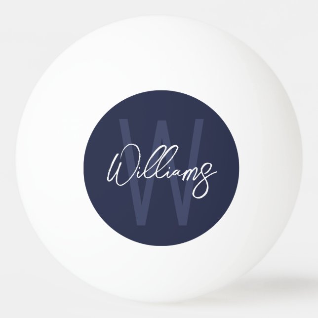 Navy Blue Script Personalized Monogram and Name Ping Pong Ball (Front)