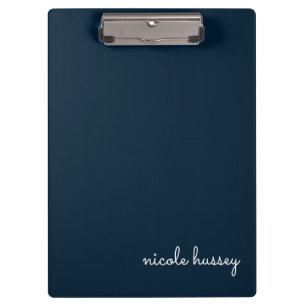 Navy Blue Script Stylish Monogram Modern Clipboard