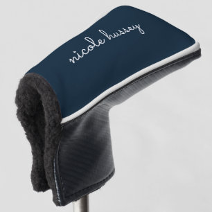 Navy Blue Script    Stylish Monogram Modern Golf Head Cover