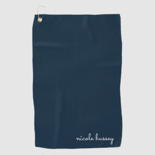 Navy Blue Script    Stylish Monogram Modern Golf Towel