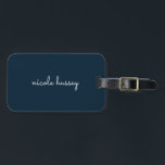 Navy Blue Script | Stylish Monogram Modern Luggage Tag<br><div class="desc">A simple stylish custom monogram design in an casual handwritten in striking monochrome navy blue and white. The monogram can easily be personalized to make a design as unique as you are! The perfect trendy gift or accessory for any occasion.</div>