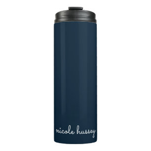 Navy Blue Script    Stylish Monogram Modern Thermal Tumbler