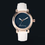Navy Blue Script  | Stylish Monogram Modern Watch<br><div class="desc">A simple stylish custom monogram design in an casual handwritten in striking monochrome Navy Blue and white. The monogram can easily be personalized to make a design as unique as you are! The perfect trendy gift or accessory for any occasion.</div>