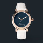 Navy Blue Script  | Stylish Monogram Modern Watch<br><div class="desc">A simple stylish custom monogram design in an casual handwritten in striking monochrome Navy Blue and white. The monogram can easily be personalized to make a design as unique as you are! The perfect trendy gift or accessory for any occasion.</div>