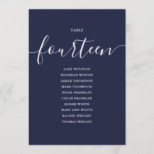 Navy Blue Script Table Number 14 Seating Chart