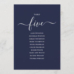 Navy Blue Script Table Number 5 Seating Chart