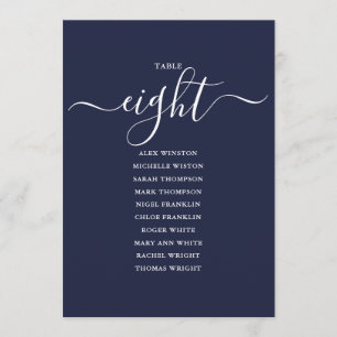 Navy Blue Script Table Number 8 Seating Chart