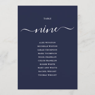 Navy Blue Script Table Number 9 Seating Chart