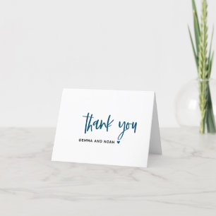 Navy Blue Script Typography Heart Wedding Folded Thank You Card