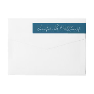 Navy Blue Script Watermark Wedding Return Address Wrap Around Label