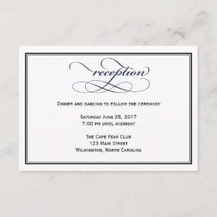 Navy Blue Script Wedding Reception Details Card