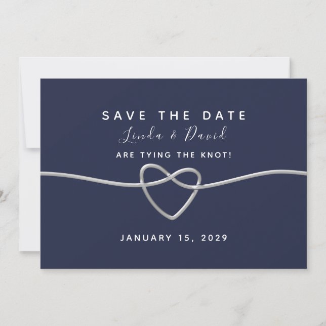 Navy Blue Script Wedding Save The Date (Front)