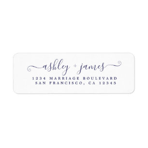 Navy Blue Script White Mariage Adresse de retour