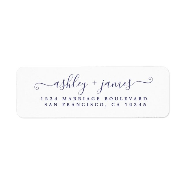 Navy Blue Script White Mariage Adresse de retour (Devant)