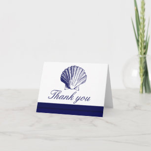 Navy Blue Sea Shell Thank You Note Cards