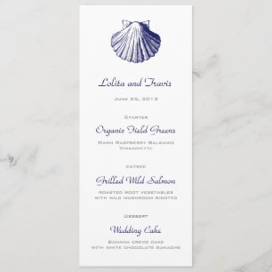 Navy Blue Sea Shell Wedding Menu Card