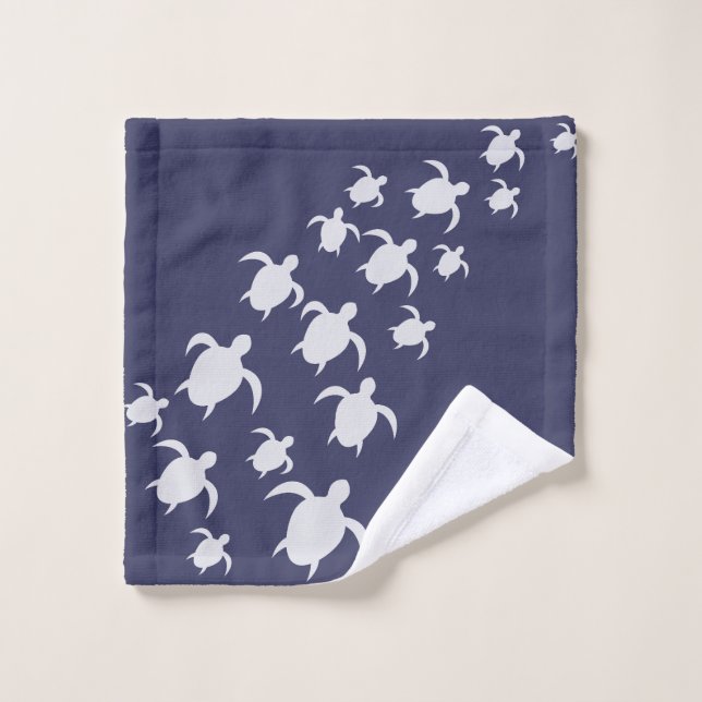 Navy Blue Sea Turtle Bathroom Hand Towel  (Wash Cloth)