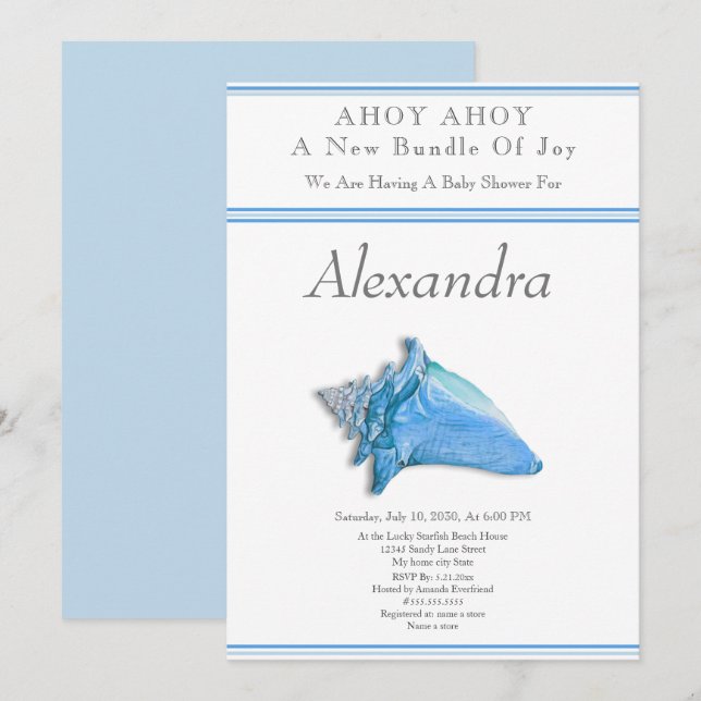 Navy Blue Seahorse Ahoy it's a Boy Baby Shower (Front/Back)