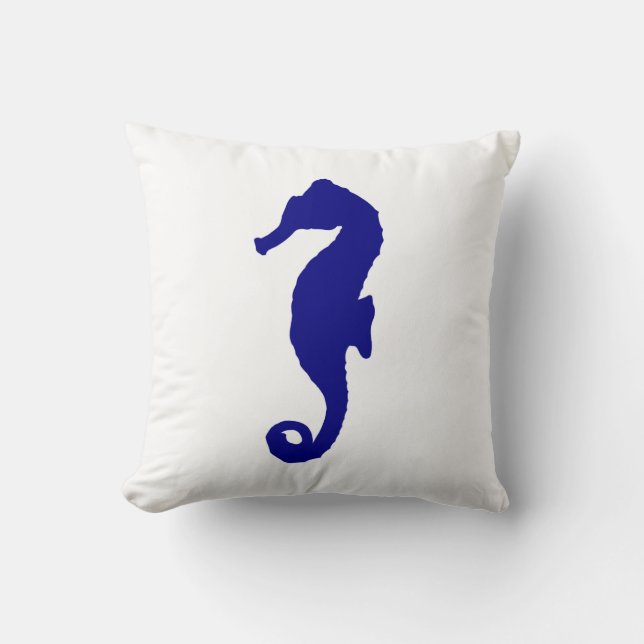 Navy Blue Seahorse Throw Pillow (Front)