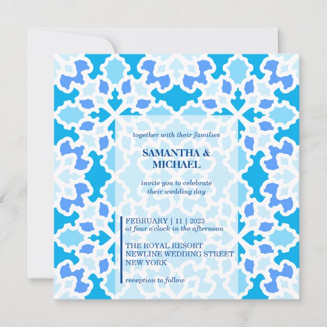 Navy Blue Seamless Wedding Invitation (Front)