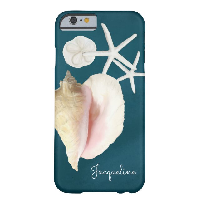 Navy Blue Seashell Modern Beach Conch Starfish Case-Mate iPhone Case (Back)