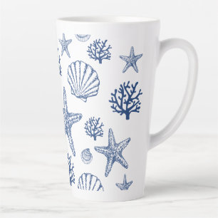 Navy Blue Seashell Pattern  Latte Mug