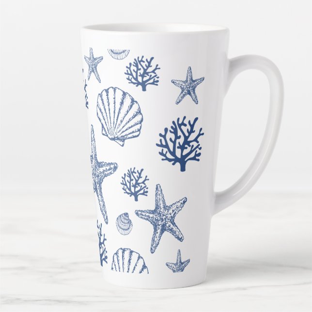 Navy Blue Seashell Pattern  Latte Mug (Right)