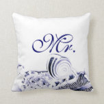 Navy Blue Seashells Mr. & Mrs. Pillow Set of Two<br><div class="desc">Simple Artistic Navy Blue Seashells Wedding Mr. Pillow,  a set of two. See Mrs. here:</div>