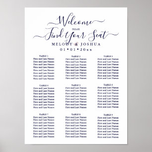NAVY BLUE SEATING CHART BLUSH HEART DIY COLOR