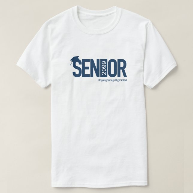 Navy Blue SENIOR with Graduation Cap T-Shirt (Design Front)