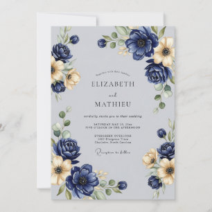 Navy Blue Serene Winter Wedding Invitation