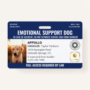 Navy Blue Service Dog 2 Logo & Photo ID Badge