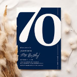 Navy Blue Seventy 70th Birthday Party Invitation<br><div class="desc">Classic navy blue 70th birthday party invitations featuring the number '70' in a large bold serif font,  and a modern invite template that is easy to personalize.</div>