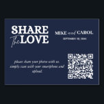 Navy Blue Share The Love Photo Qr Code Wedding Table Number<br><div class="desc">Say "I do" to a modern wedding! Are you planning a wedding? You'll need modern calligraphy wedding day signs,  wedding table decorations,  and minimalist Calligraphy Wedding Share The Love Photo Share QR Code Signs.</div>