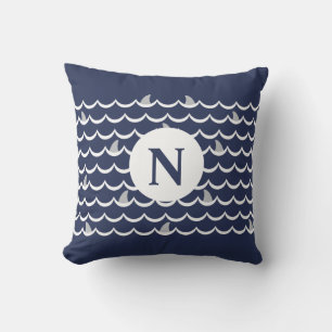 Navy Blue Shark Fin Monogram Throw Pillow