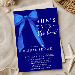 Navy Blue She's Tying The Knot Bow Bridal Shower Invitation