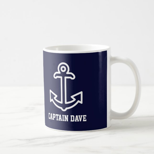 Navy Blue Ship Anchoor Personalized Mug (Right)