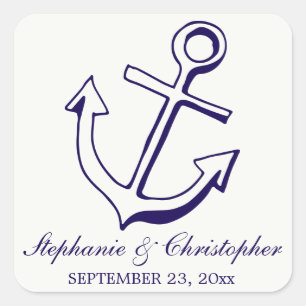 Navy Blue Ship Anchor Nautical Wedding Square Sticker