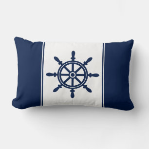 Navy Blue Ship's Wheel Lumbar Pillow