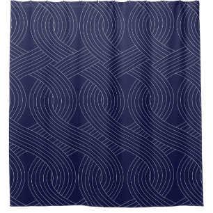 Navy Blue Shower Curtain, White Interlocking Lines