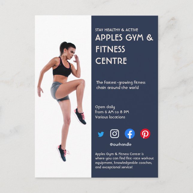 Navy Blue Sidebar Photo gym personal trainer fit F Postcard (Front)