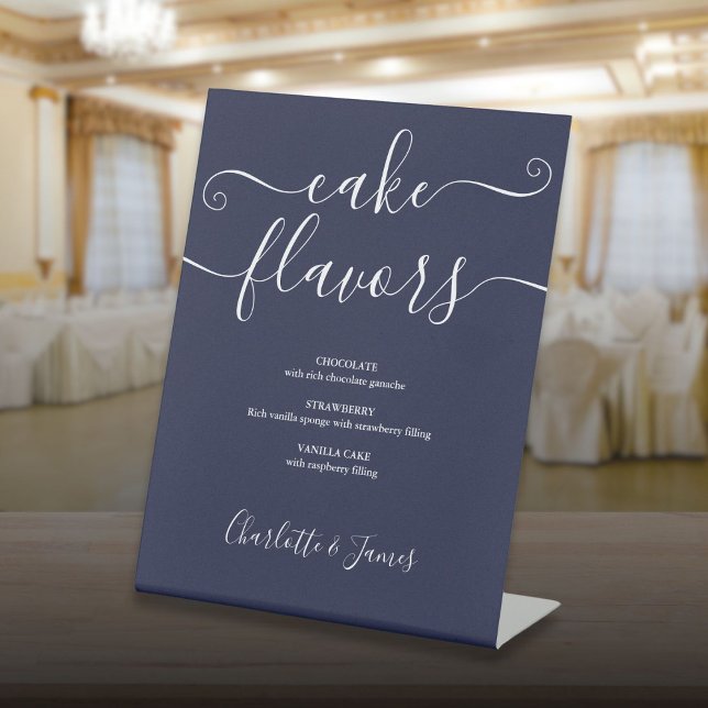 Navy Blue Signature Script Cake Flavours Pedestal Sign (Navy Blue Signature Script Cake Flavors Pedestal Sign)