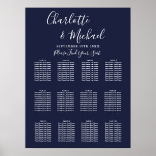 Navy Blue Signature Script Wedding Seating Chart