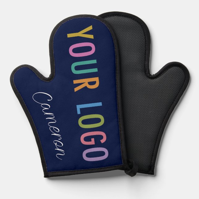 Navy Blue Silicone Oven Mitt Custom Logo & Name (Front/Back)