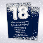 Navy Blue Silver 18th Birthday Party Invitation<br><div class="desc">Navy Blue Silver 18th Birthday Party invitation 18 birthday invitation for a boy or girl with modern script writing and fun foil balloons.</div>