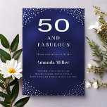 Navy blue silver 50th fabulous birthday<br><div class="desc">A navy blue,  uneven coloured background. Decorated with silver corners. Personalize and add a name and party details.  Real silver foil.</div>