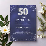 Navy blue silver 50th fabulous birthday invitation<br><div class="desc">A navy blue,  uneven coloured background. Decorated with faux silver corners. Personalize and add a name and party details.</div>