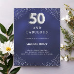 Navy blue silver 50th fabulous birthday invitation<br><div class="desc">A navy blue,  uneven coloured background. Decorated with faux silver corners. Personalize and add a name and party details. 

1 sheet = 1 invitation printed edge to edge.</div>
