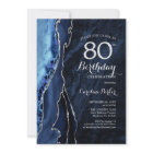 Navy Blue Silver Agate 80th Birthday