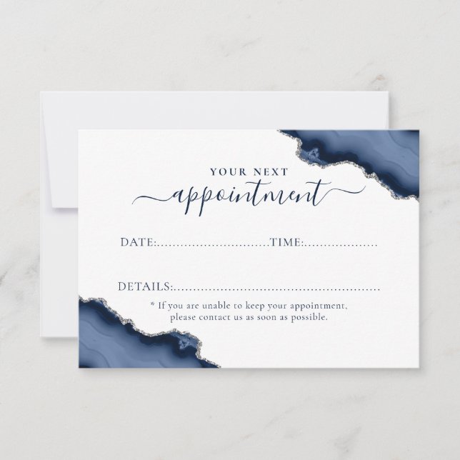 Navy Blue Silver Agate Glitter Appointment Card (Front)